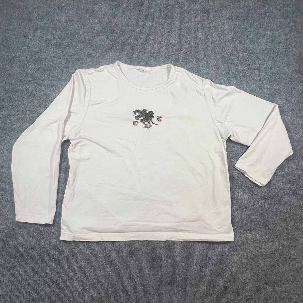 Woolrich T Shirt Womens XL Beige Cotton Oak Leaf Graphic Crew Neck Casual Wear